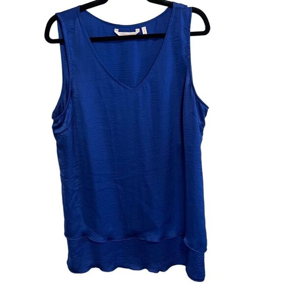 Soft Surroundings- Cally Crinkle Tank Royal Blue Asymmetrical Hem, Size Large - Picture 8 of 11